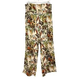 Cato Linen Blend Tropical Earthy Boho Wide Leg High Rise Pants - Size Medium
